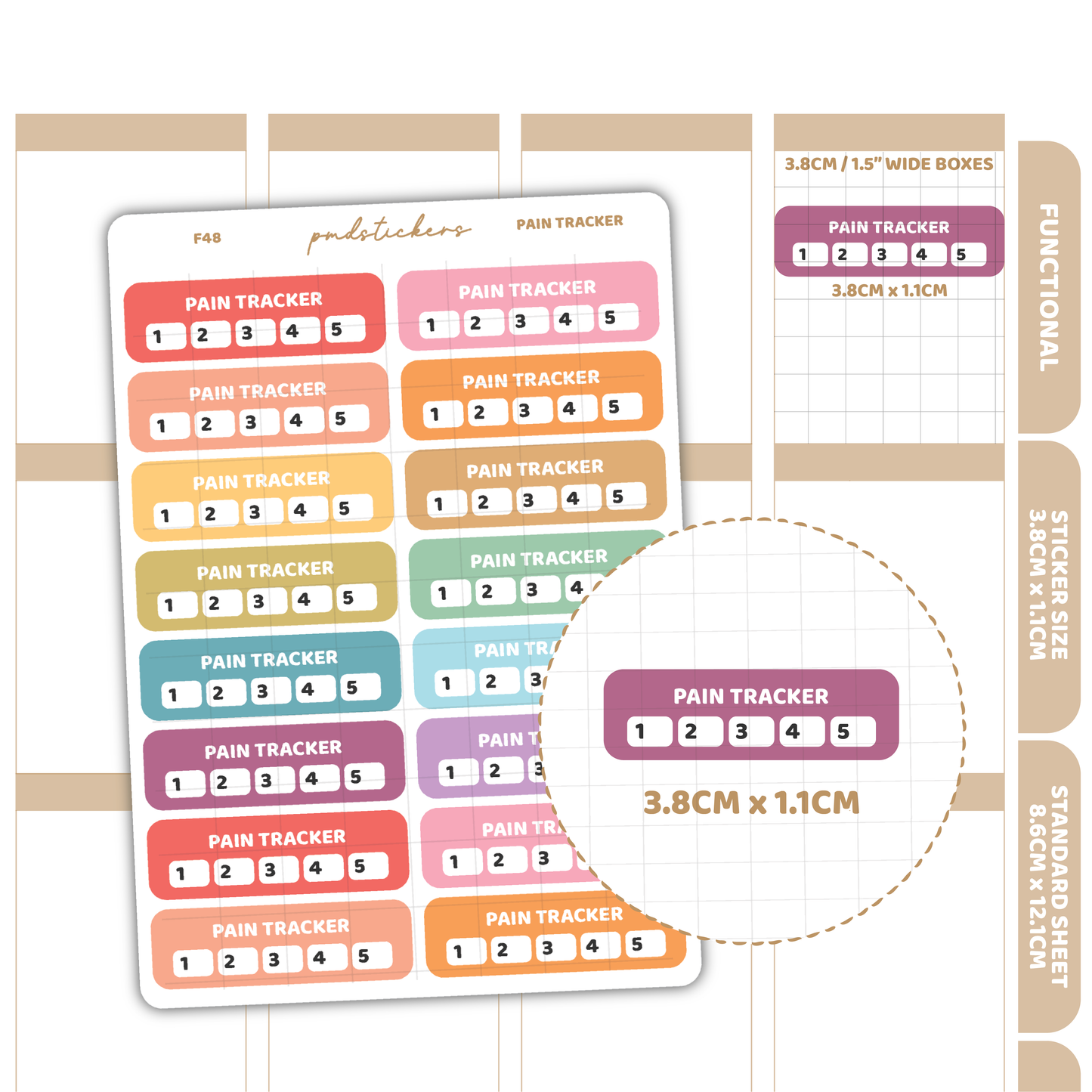 Pain Tracker Stickers | Functional Planner Stickers | F48