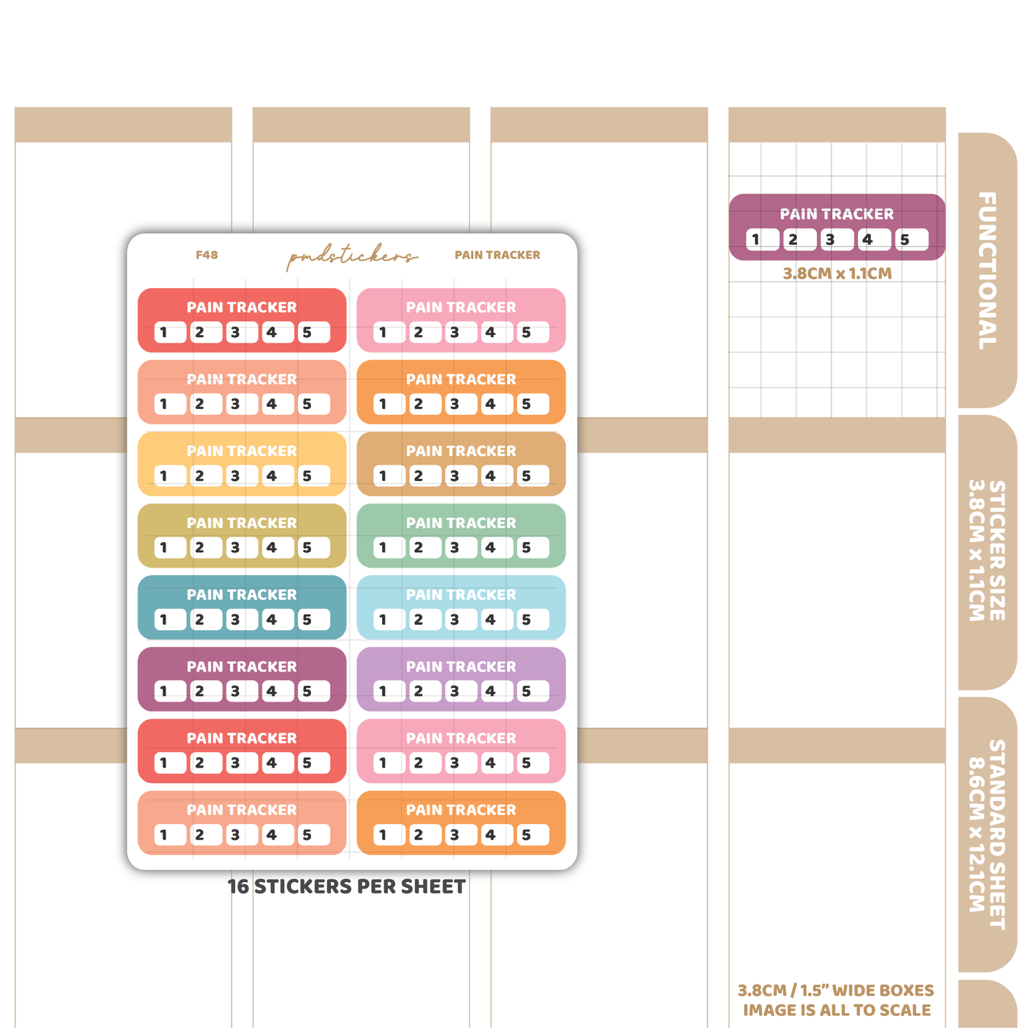 Pain Tracker Stickers | Functional Planner Stickers | F48