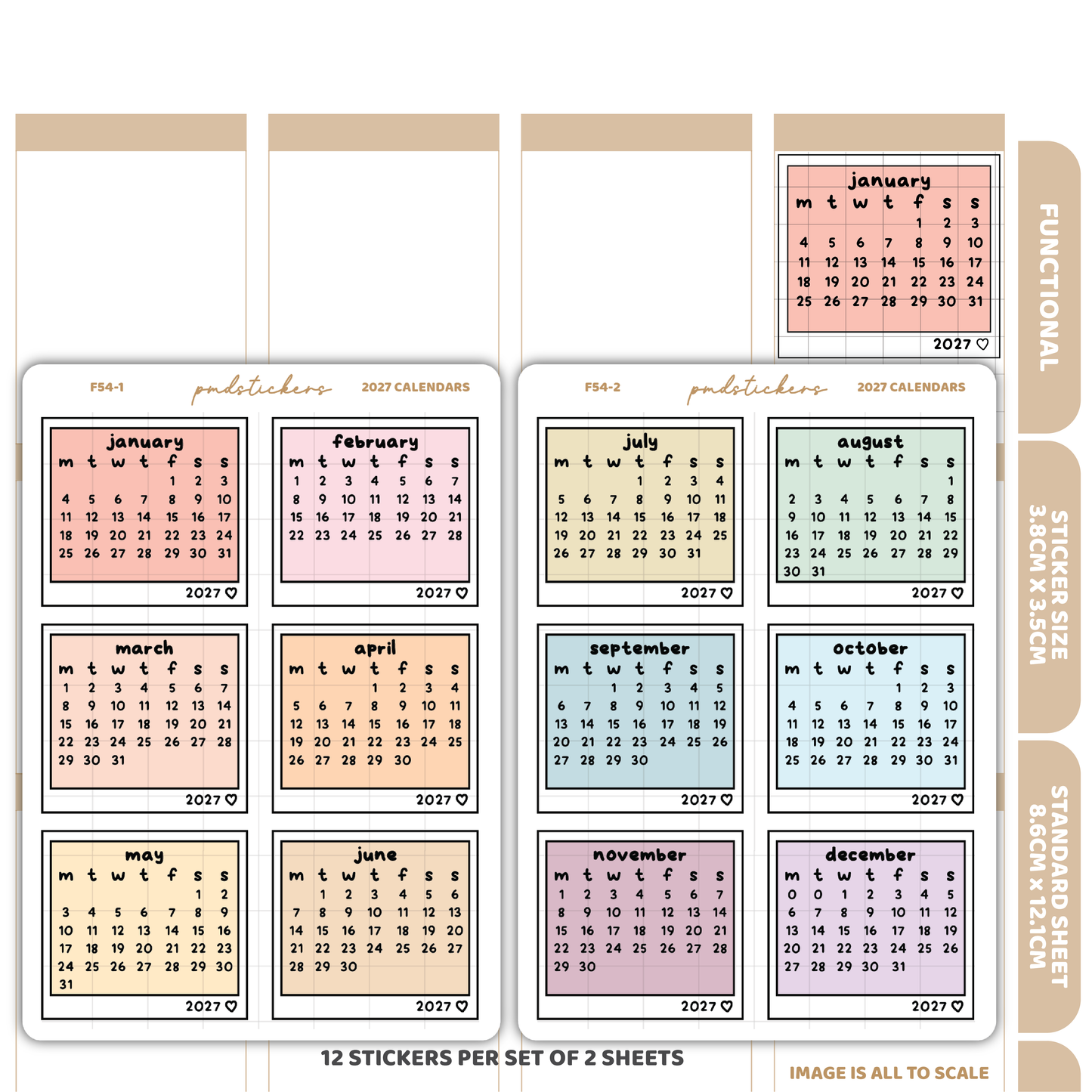 2027 Polaroid Calendar Stickers | Functional Planner Stickers | F54(2)