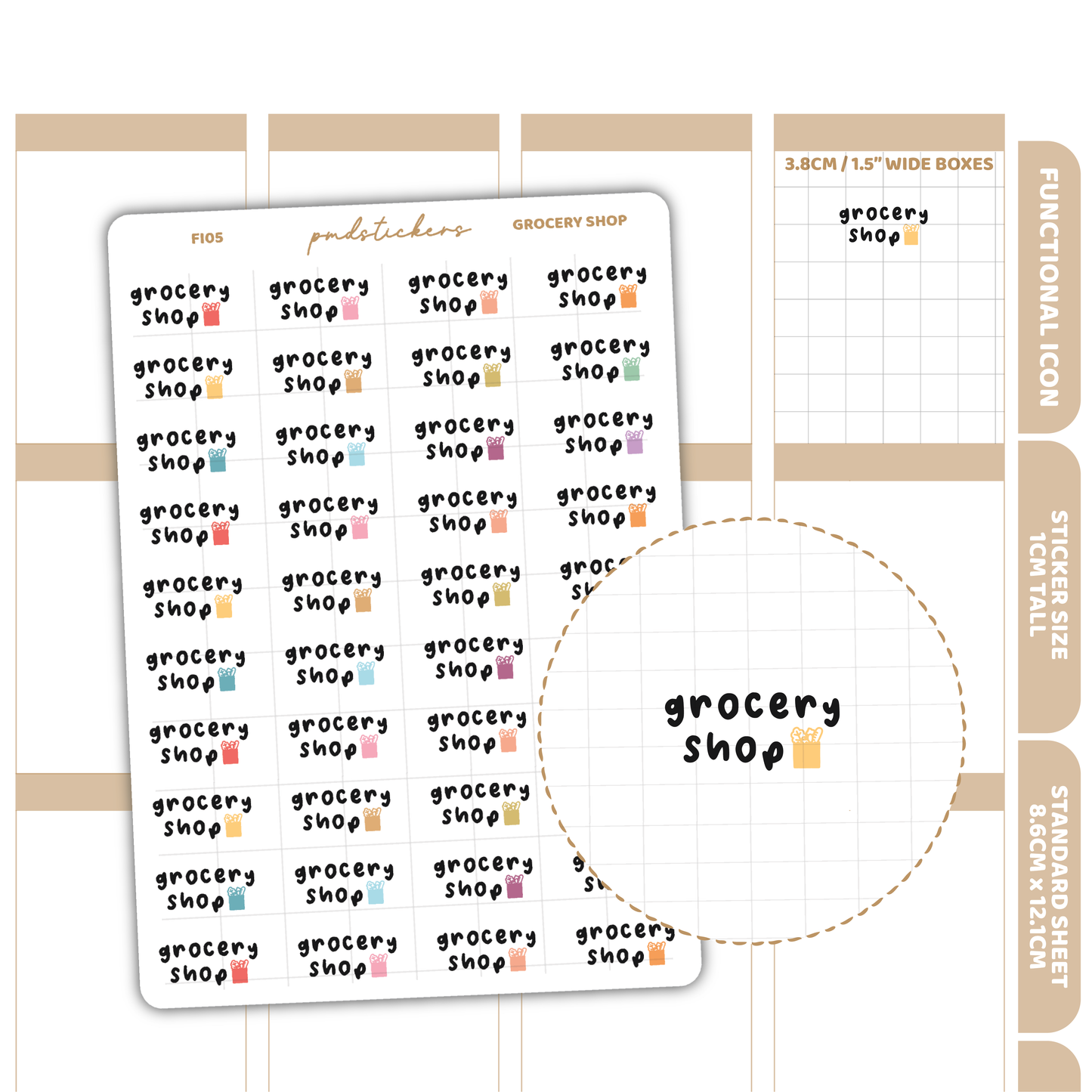 Grocery Shop Stickers | Functional Icon Planner Stickers | FI05