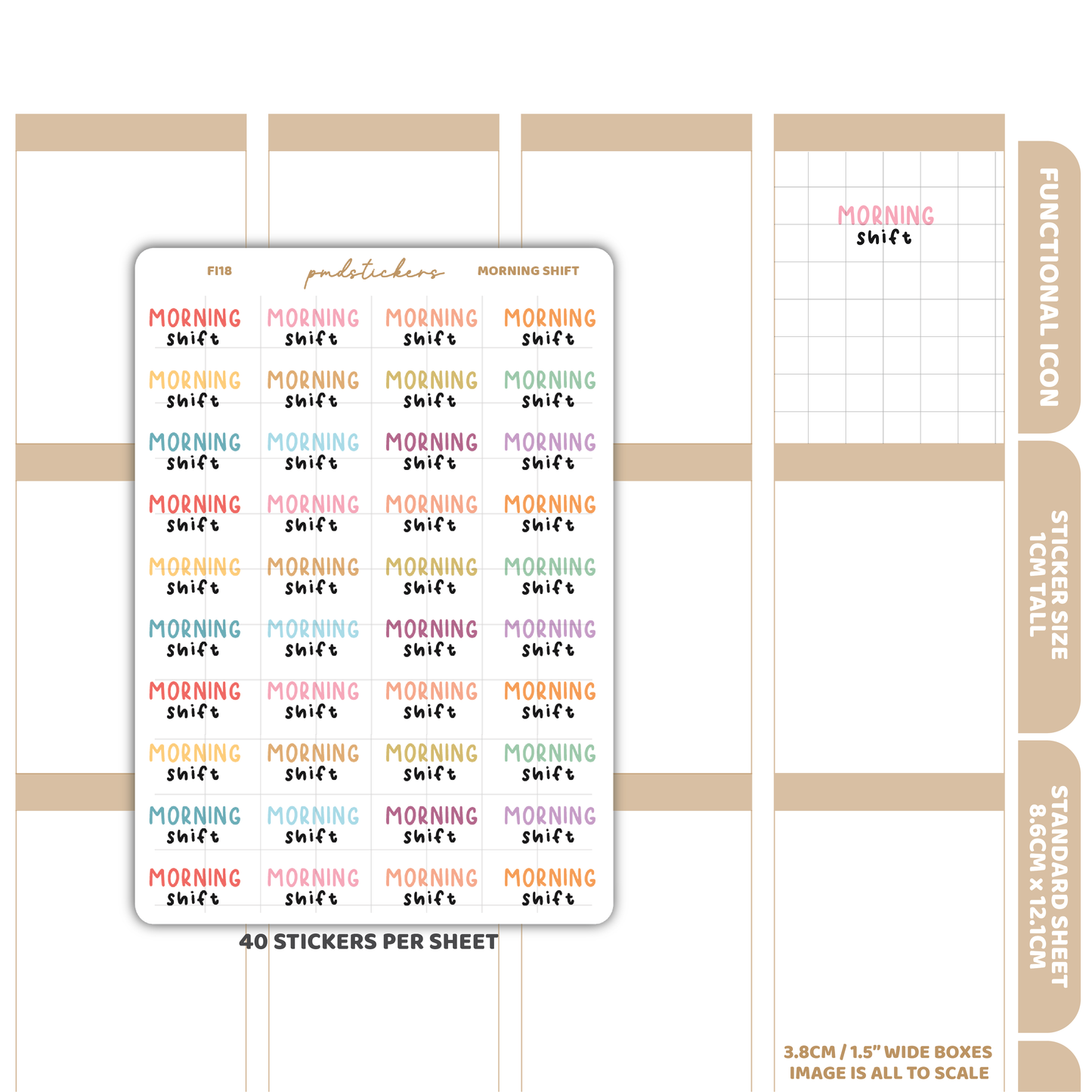 Morning Shift Stickers | Functional Icon Planner Stickers | FI18