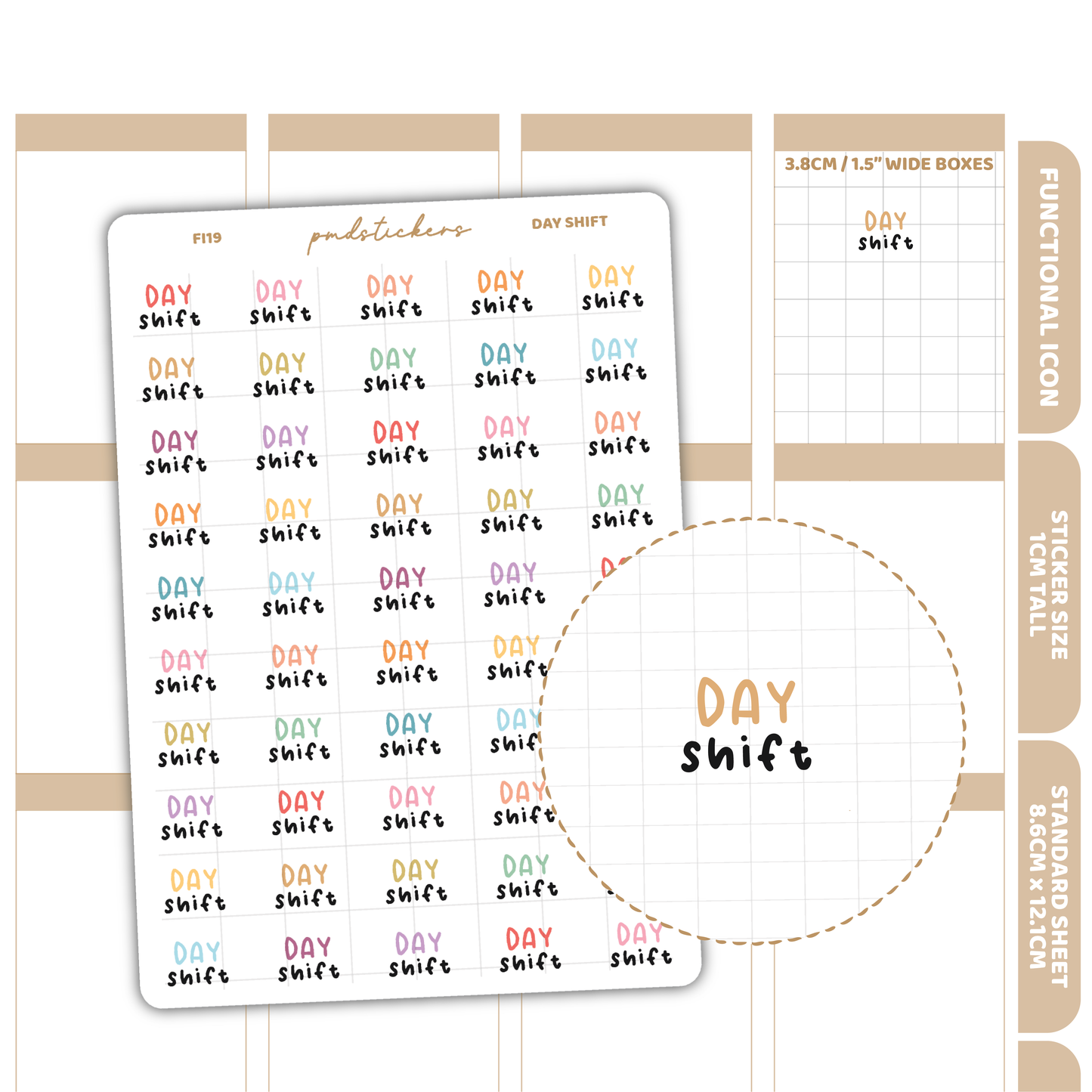 Day Shift Stickers | Functional Icon Planner Stickers | FI19