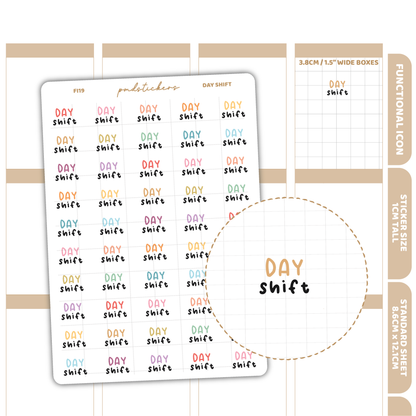 Day Shift Stickers | Functional Icon Planner Stickers | FI19