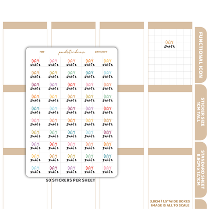 Day Shift Stickers | Functional Icon Planner Stickers | FI19