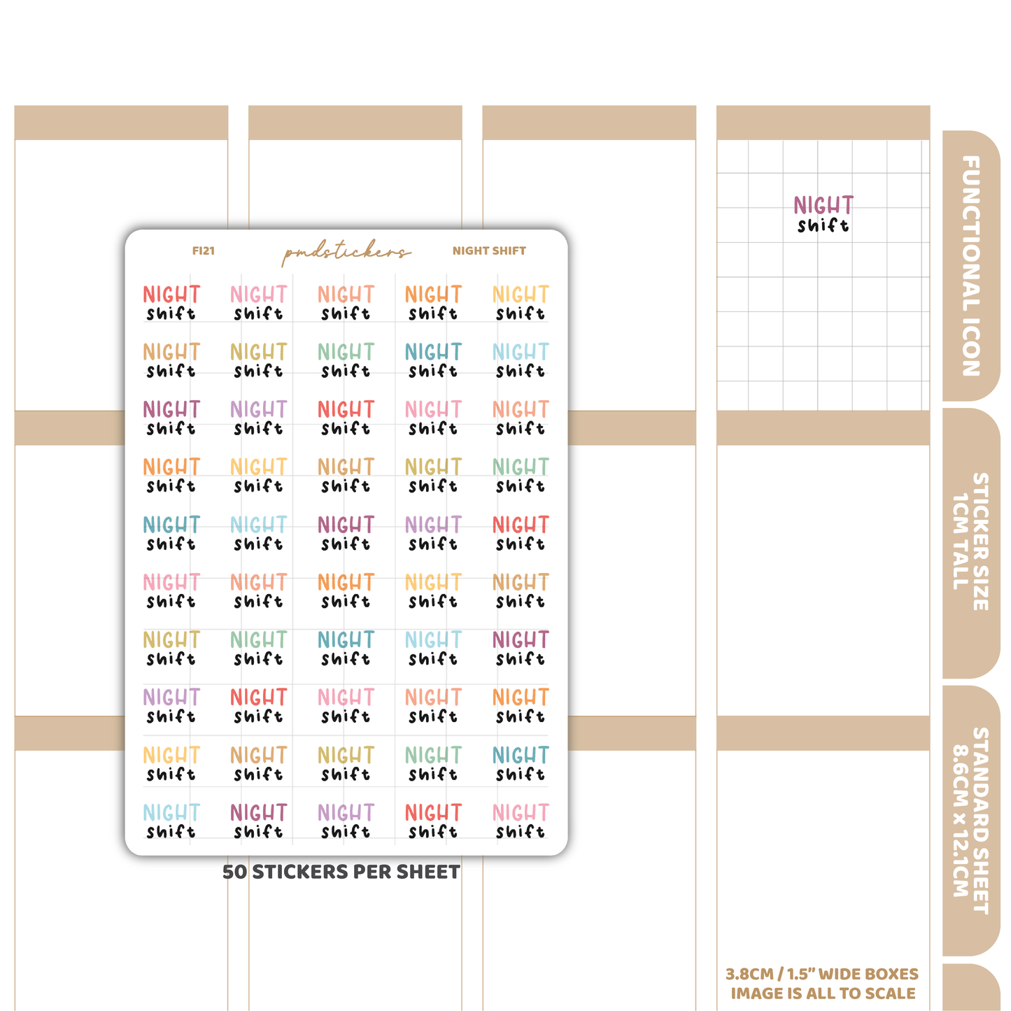 Night Shift Stickers | Functional Icon Planner Stickers | FI21