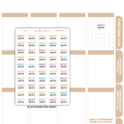 Night Shift Stickers | Functional Icon Planner Stickers | FI21