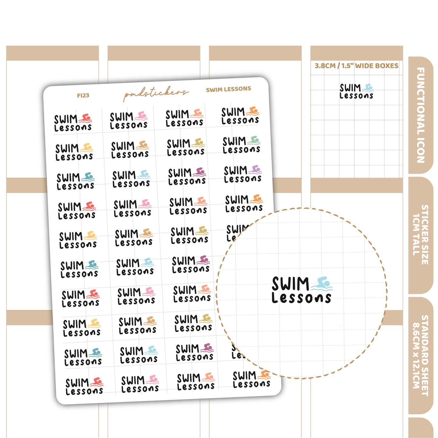 Swim Lessons Stickers | Functional Icon Planner Stickers | FI23