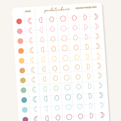 Moon Phase Mix Mini Icon Dot Stickers | Planner Stickers | IM26