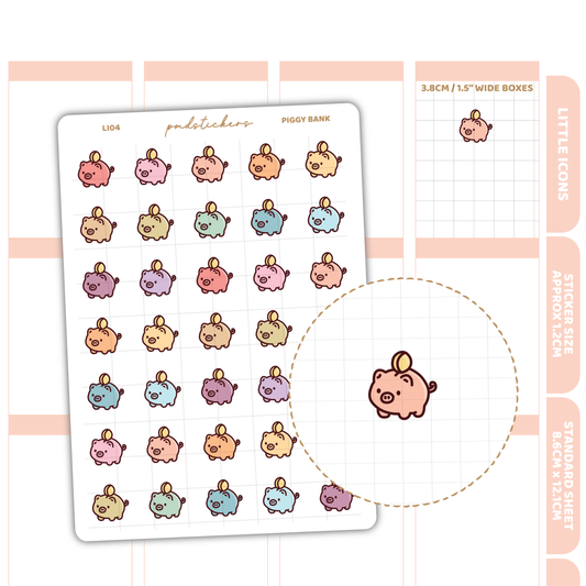 Piggy Bank Little Icon Stickers | Planner Stickers | LI04