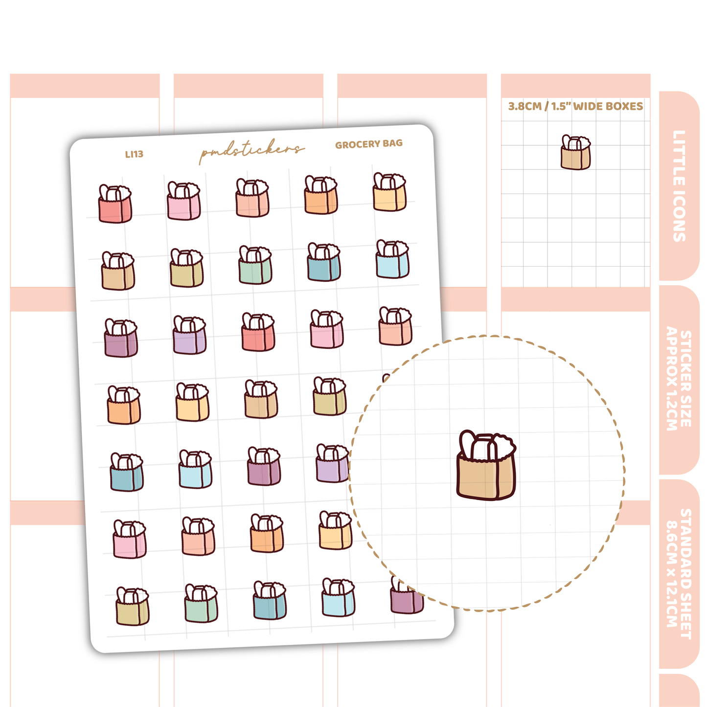 Grocery Bag Little Icon Stickers | Planner Stickers | LI13