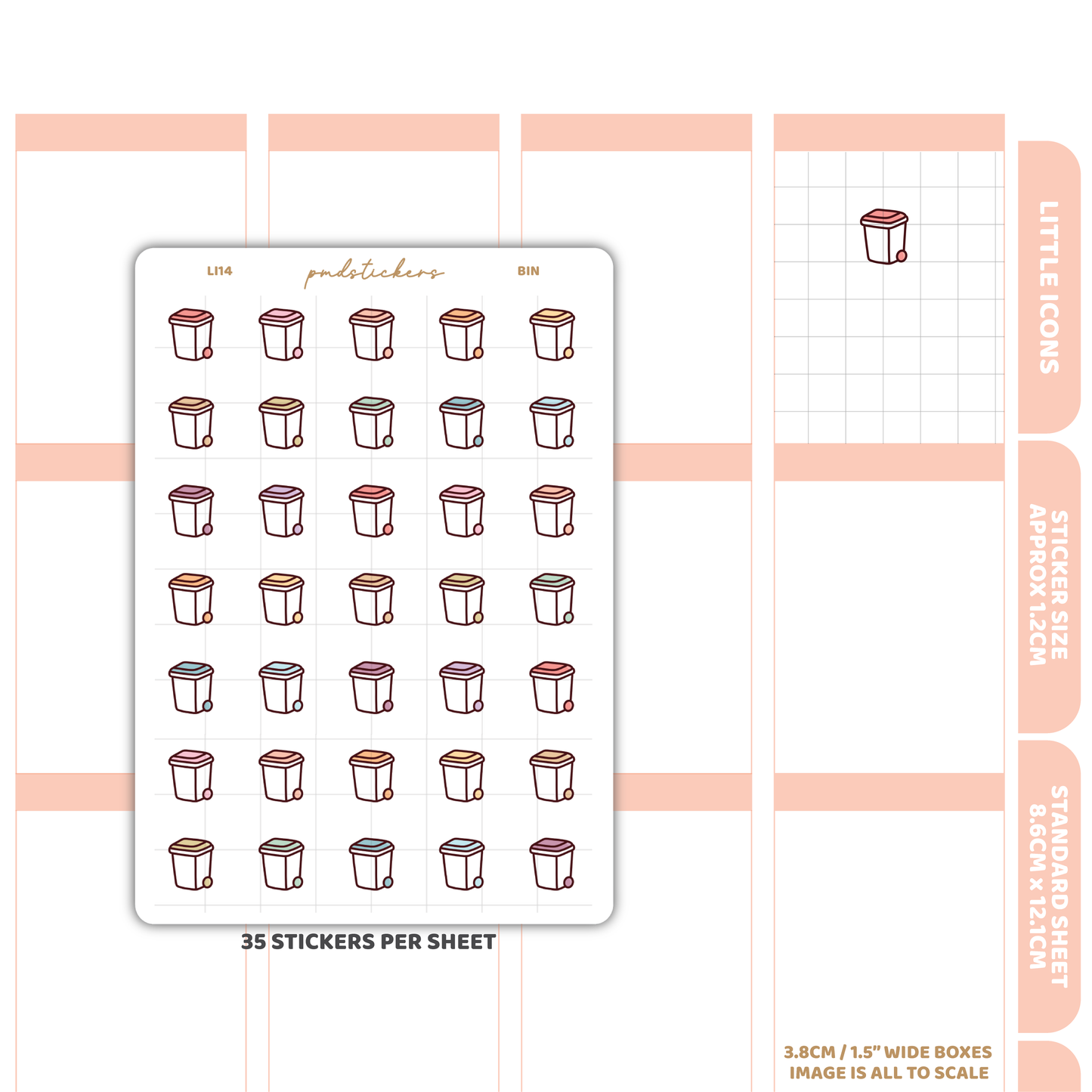Bin Little Icon Stickers | Planner Stickers | LI14