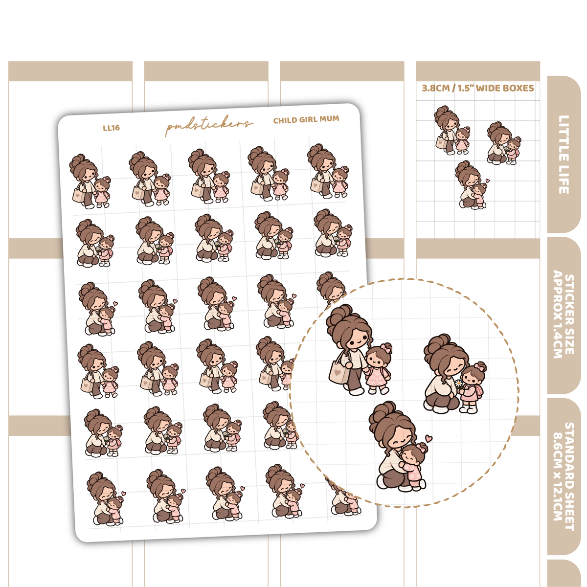 Child Girl Mum Little Life Character Stickers | Planner Stickers | LL16