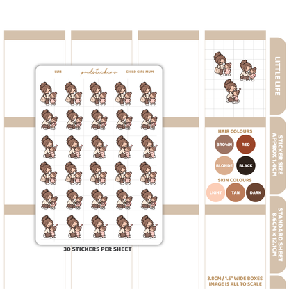 Child Girl Mum Little Life Character Stickers | Planner Stickers | LL16
