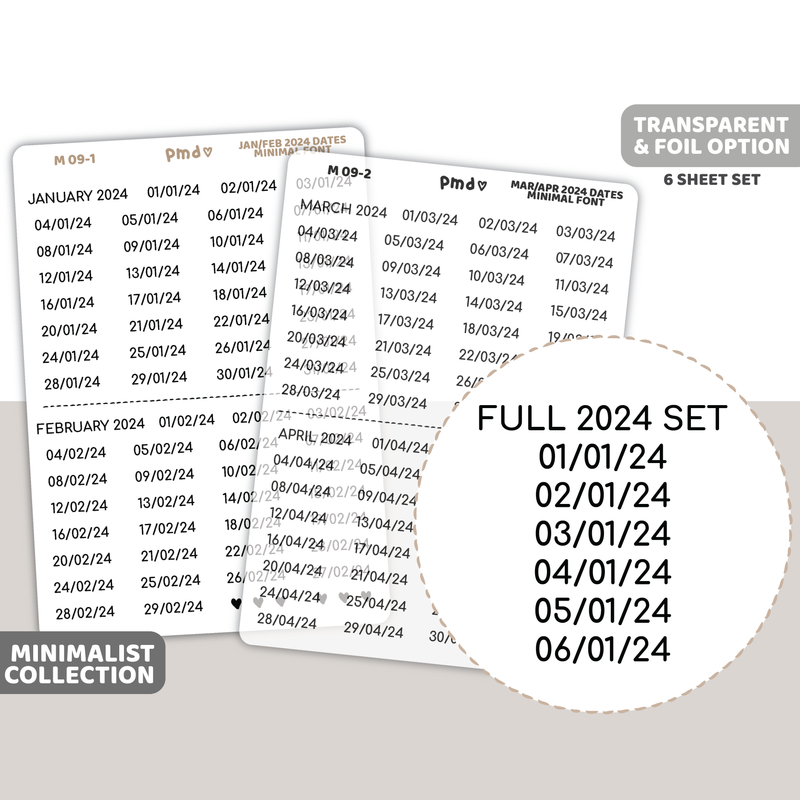 2024 Dates Minimal Font Stickers | Minimalist | M09(6)
