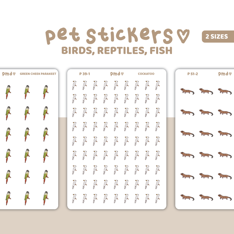 Birds, Reptiles, Fish & more Stickers | Pet Stickers | 16 Options | PET04