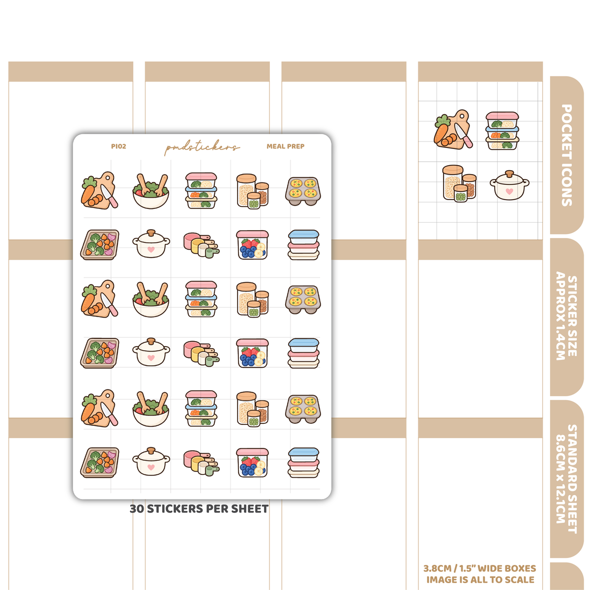 Meal Prep Pocket Icon Stickers | Planner Stickers | PI02
