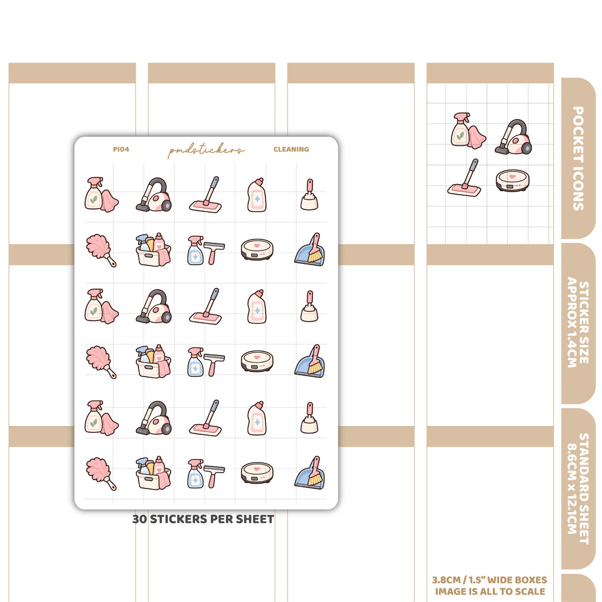 Cleaning Pocket Icon Stickers | Planner Stickers | PI04