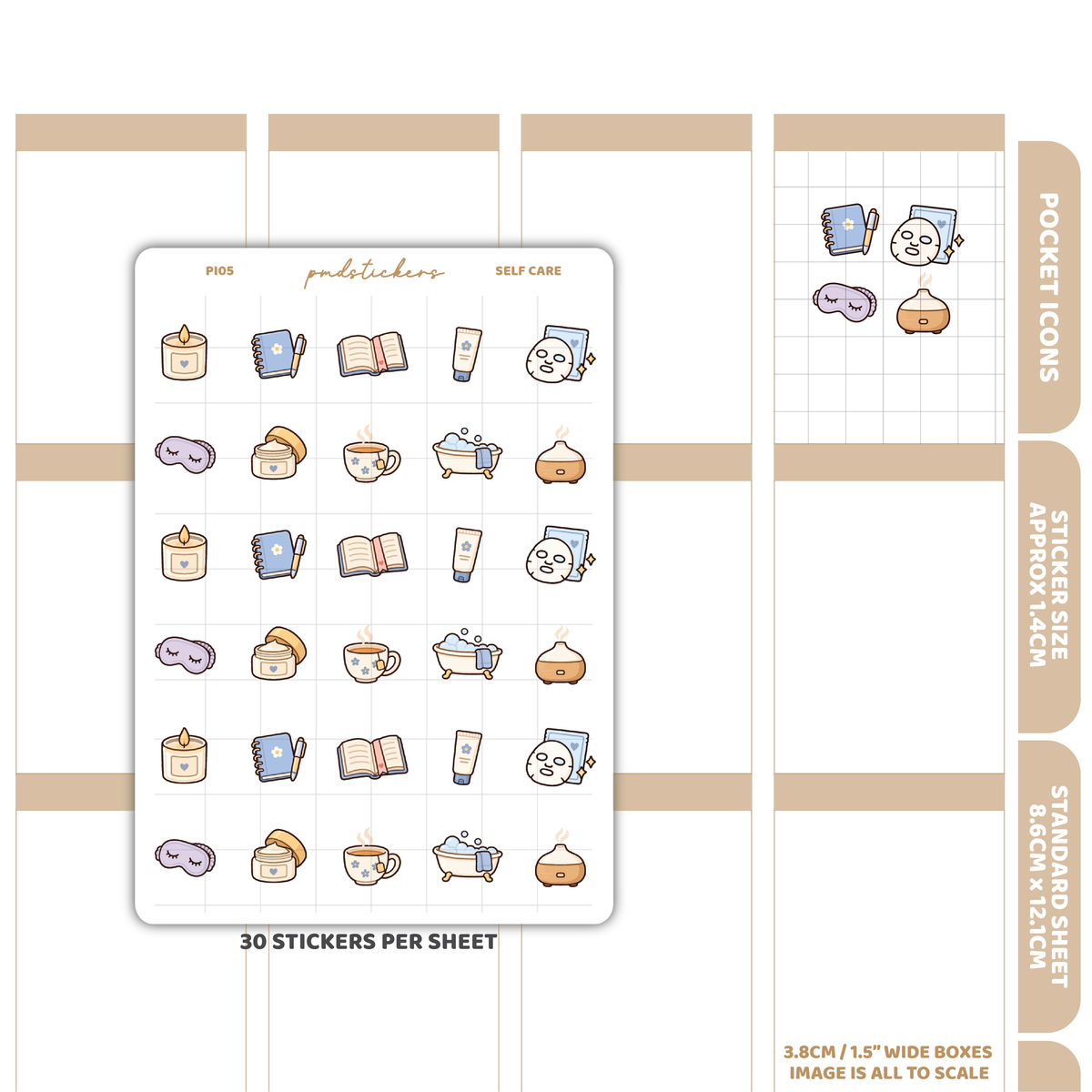 Self Care Pocket Icon Stickers | Planner Stickers | PI05