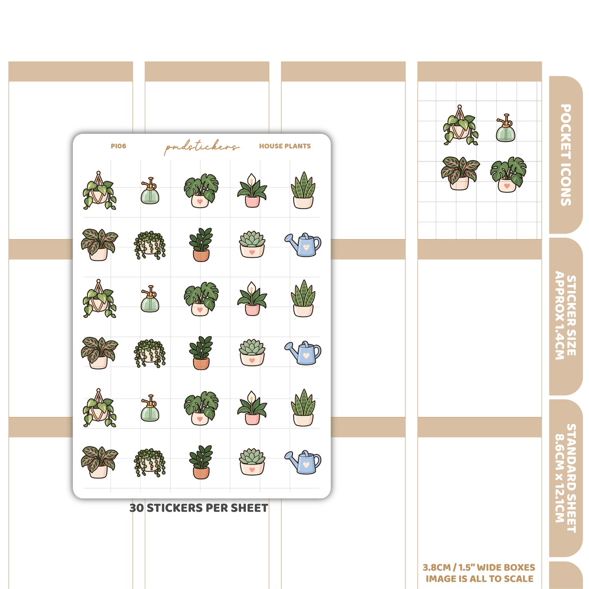 House Plants Pocket Icon Stickers | Planner Stickers | PI06