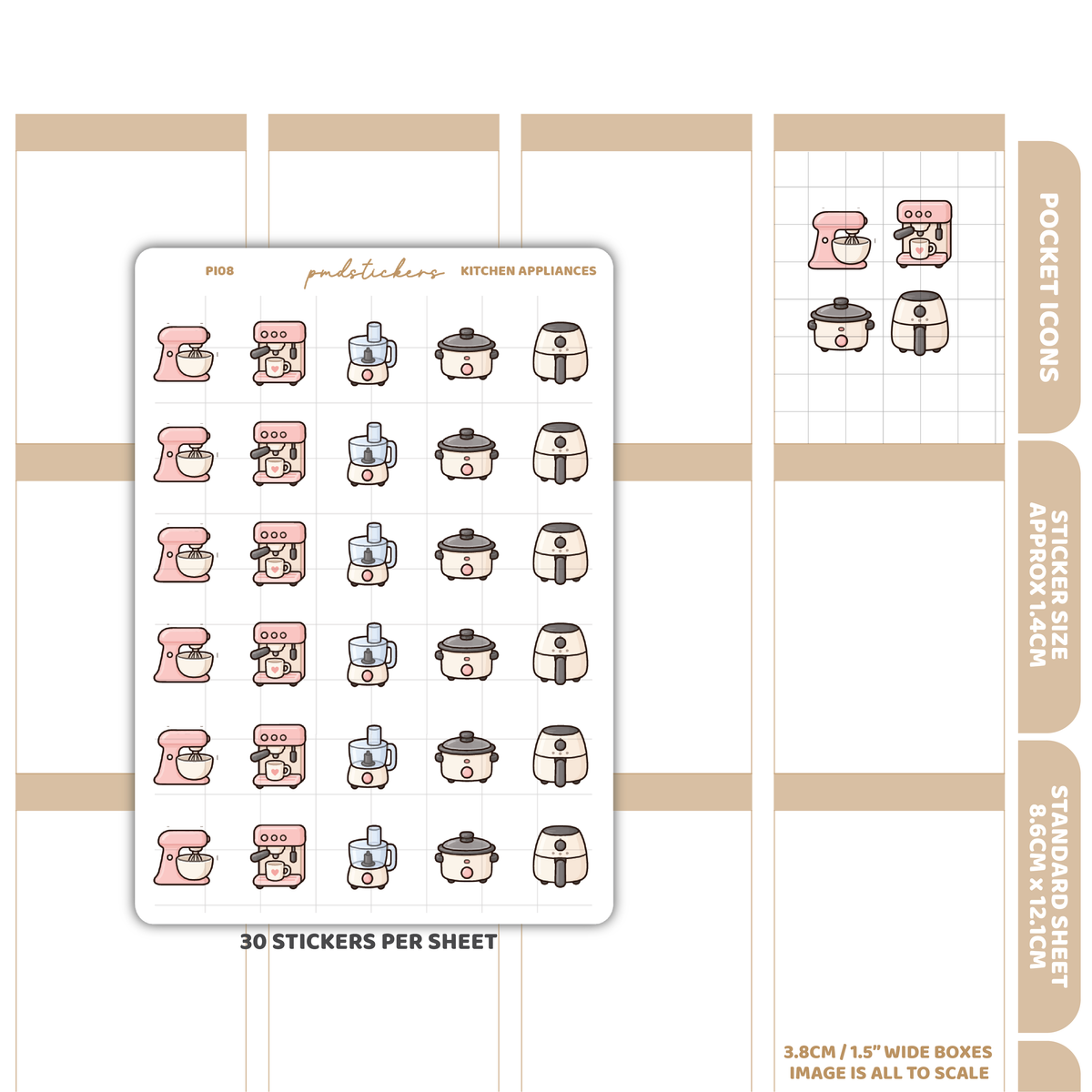 Kitchen Appliances Pocket Icon Stickers | Planner Stickers | PI08
