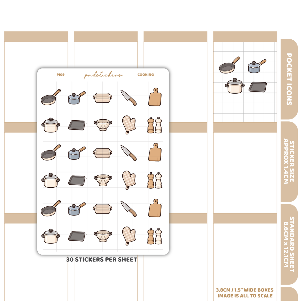 Cooking Pocket Icon Stickers | Planner Stickers | PI09