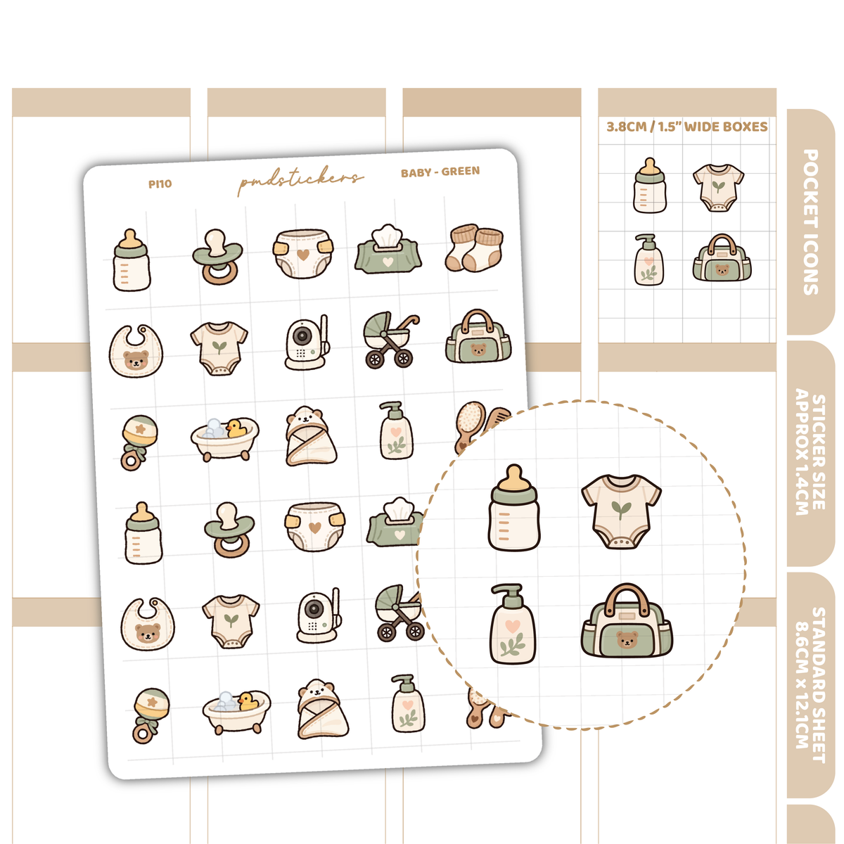 Baby - Green Pocket Icon Stickers | Planner Stickers | PI10