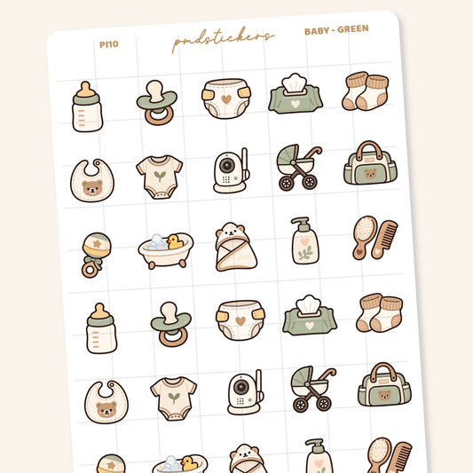 Baby - Green Pocket Icon Stickers | Planner Stickers | PI10