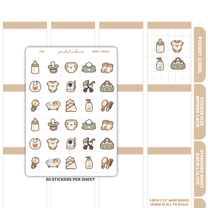 Baby - Green Pocket Icon Stickers | Planner Stickers | PI10