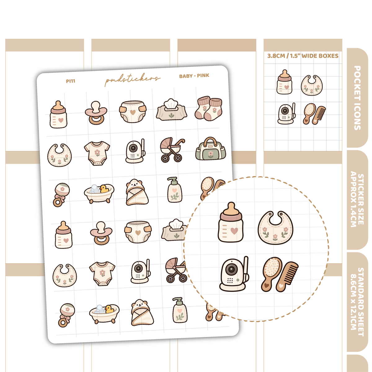 Baby - Pink Pocket Icon Stickers | Planner Stickers | PI11