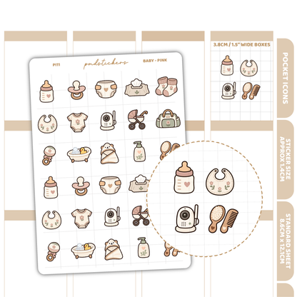 Baby - Pink Pocket Icon Stickers | Planner Stickers | PI11