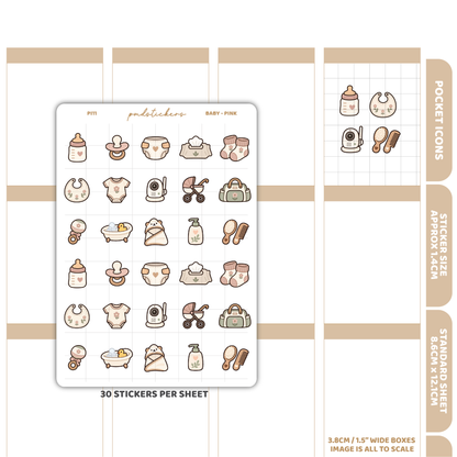 Baby - Pink Pocket Icon Stickers | Planner Stickers | PI11
