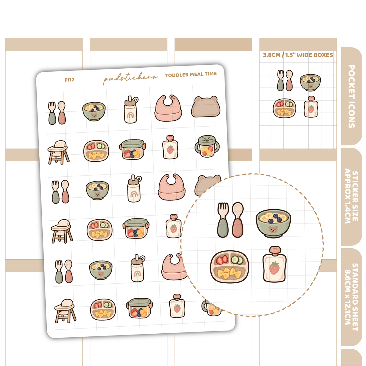 Toddler Meal Time Pocket Icon Stickers | Planner Stickers | PI12