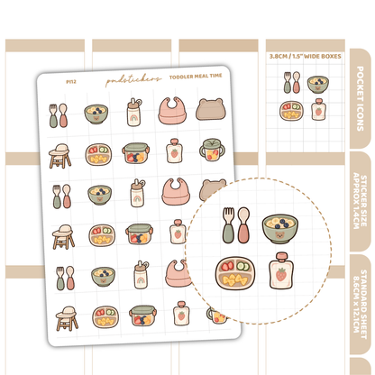 Toddler Meal Time Pocket Icon Stickers | Planner Stickers | PI12