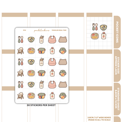Toddler Meal Time Pocket Icon Stickers | Planner Stickers | PI12