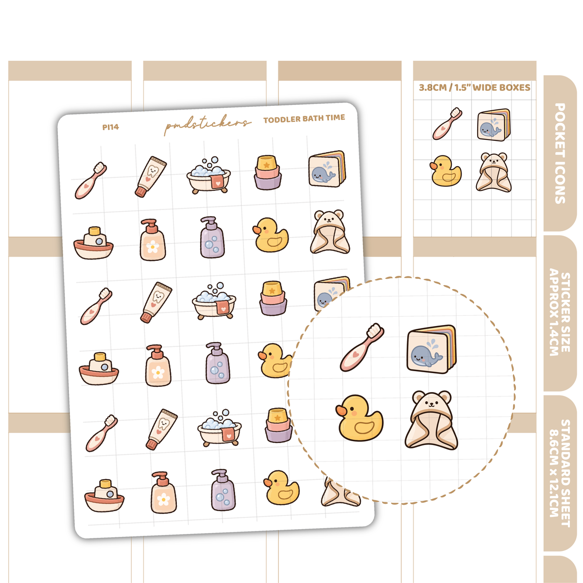 Toddler Bath Time Pocket Icon Stickers | Planner Stickers | PI14