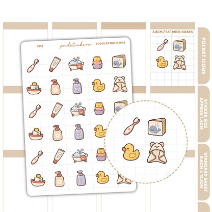 Toddler Bath Time Pocket Icon Stickers | Planner Stickers | PI14