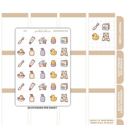 Toddler Bath Time Pocket Icon Stickers | Planner Stickers | PI14
