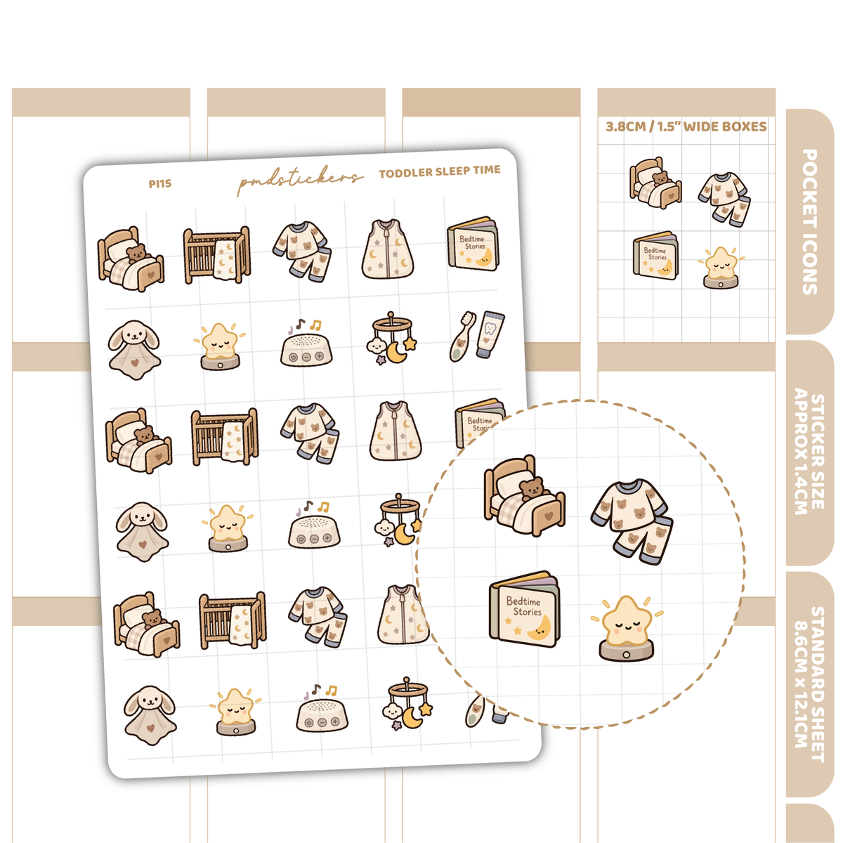 Toddler Sleep Time Pocket Icon Stickers | Planner Stickers | PI15