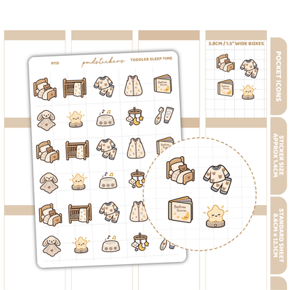 Toddler Sleep Time Pocket Icon Stickers | Planner Stickers | PI15