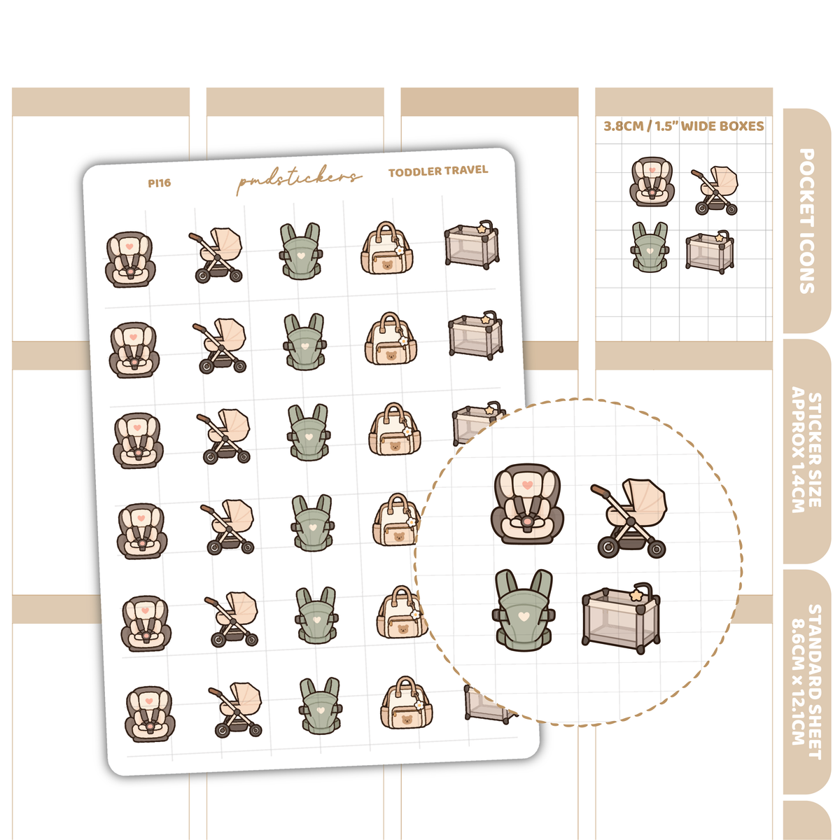 Toddler Travel Pocket Icon Stickers | Planner Stickers | PI16
