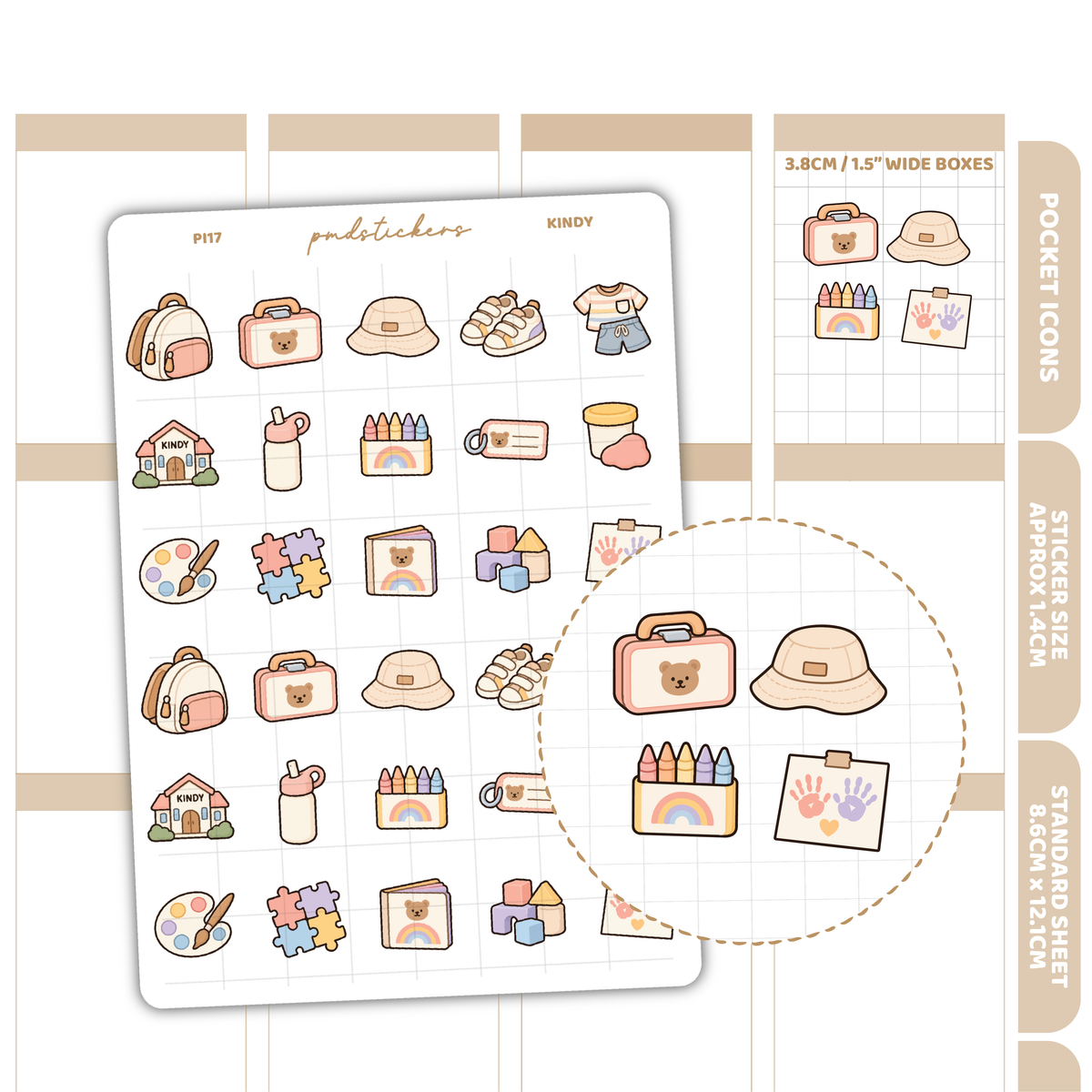 Kindy Pocket Icon Stickers | Planner Stickers | PI17
