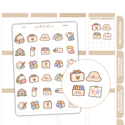 Kindy Pocket Icon Stickers | Planner Stickers | PI17