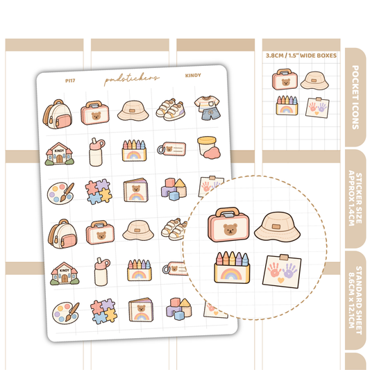 Kindy Pocket Icon Stickers | Planner Stickers | PI17
