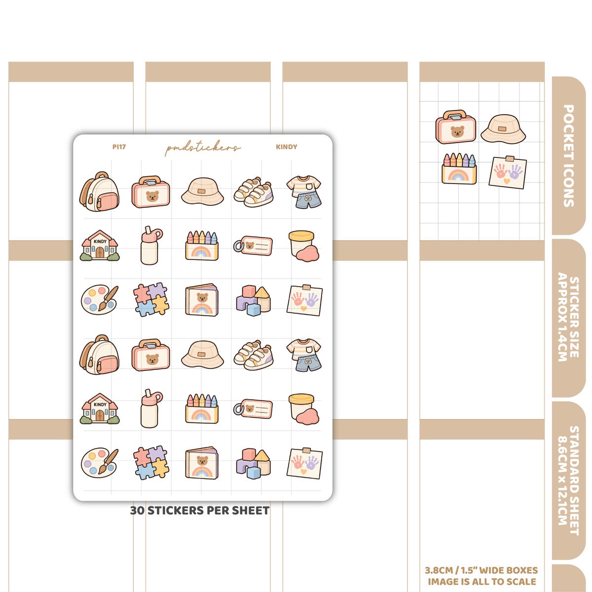 Kindy Pocket Icon Stickers | Planner Stickers | PI17