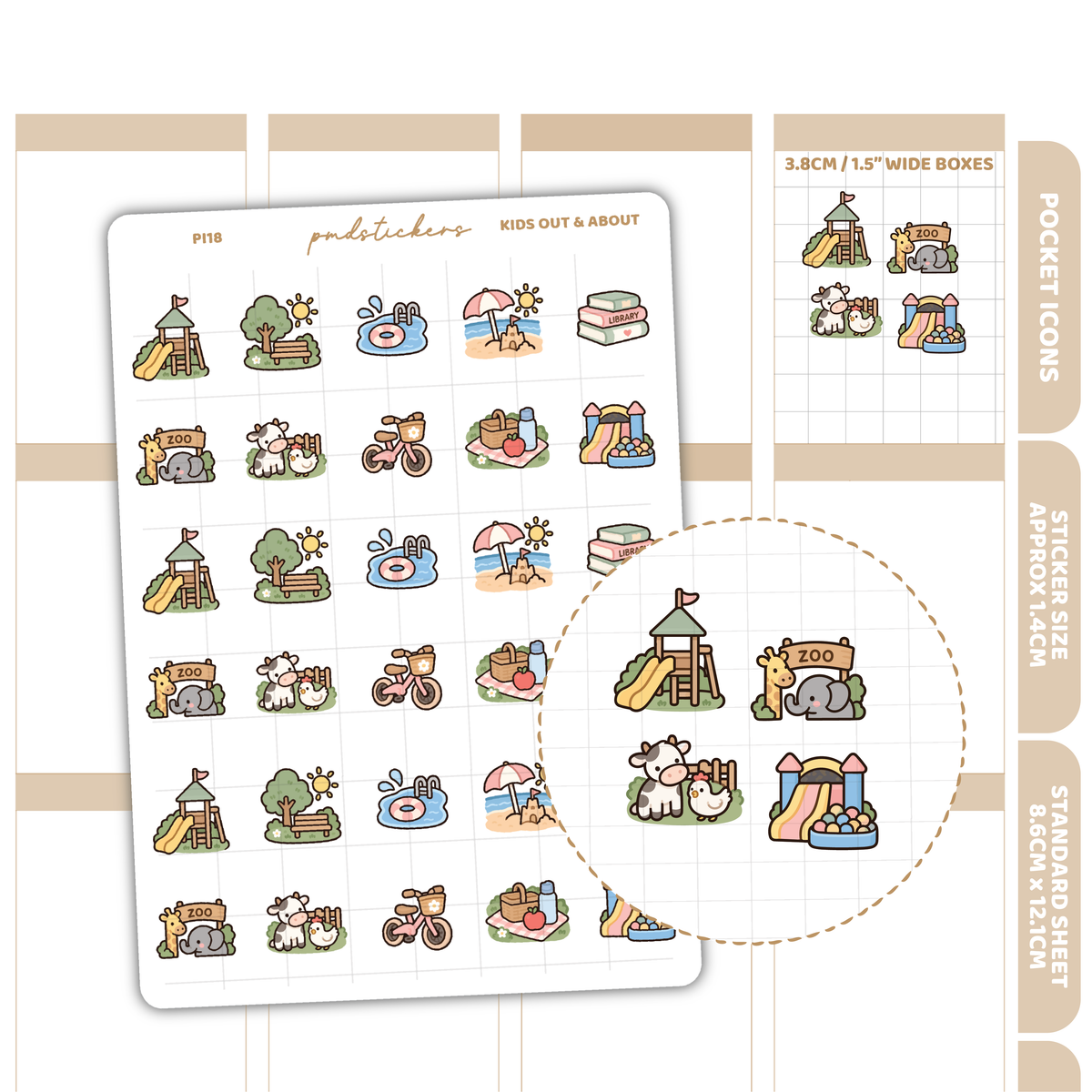 Kids Out & About Pocket Icon Stickers | Planner Stickers | PI18