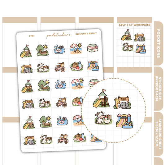 Kids Out & About Pocket Icon Stickers | Planner Stickers | PI18