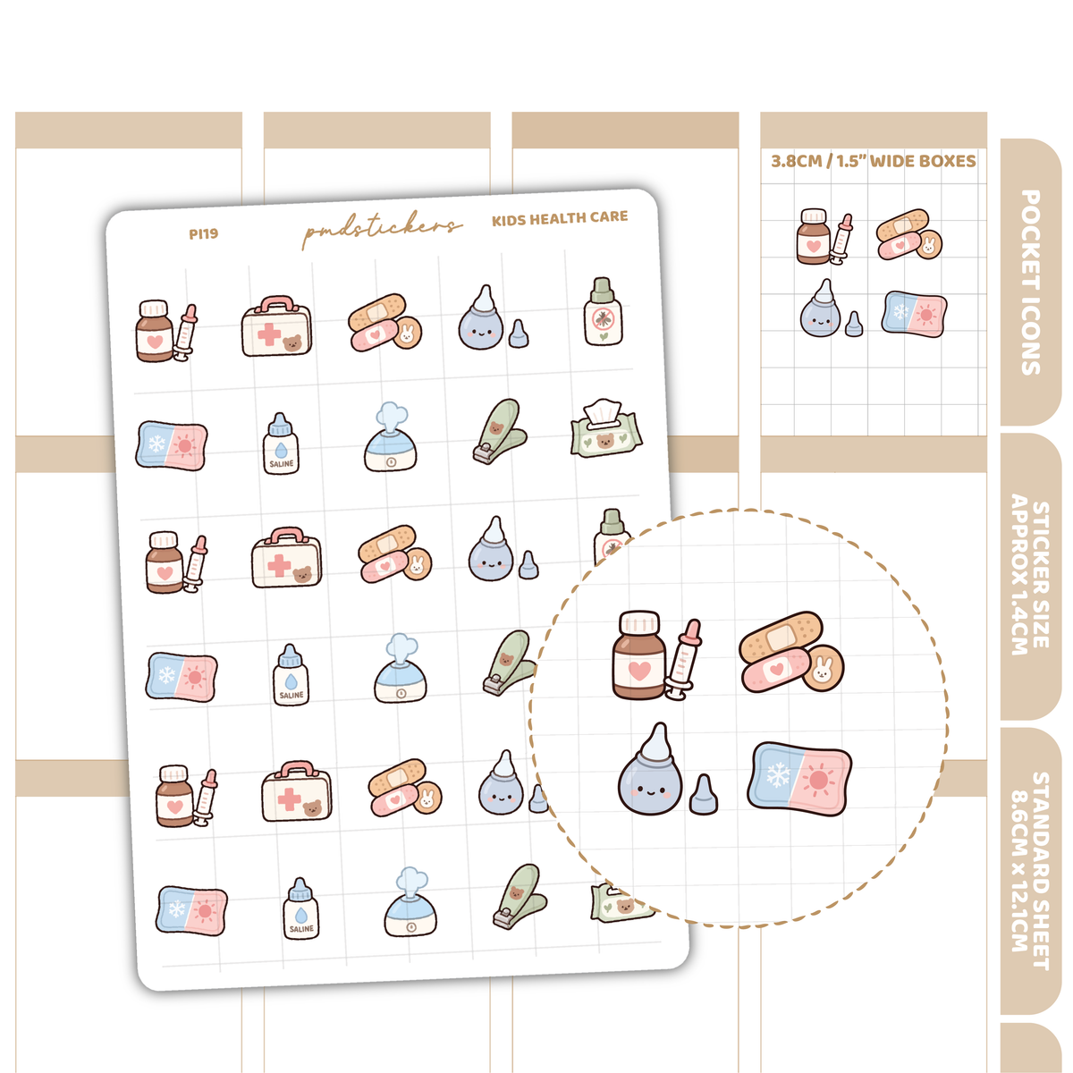 Kids Health Care Pocket Icon Stickers | Planner Stickers | PI19