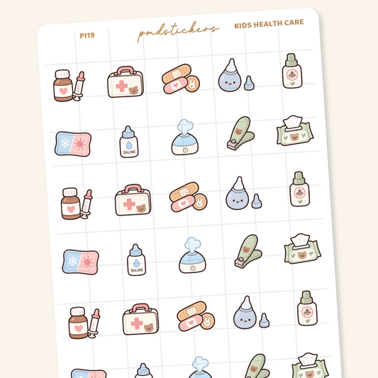 Kids Health Care Pocket Icon Stickers | Planner Stickers | PI19