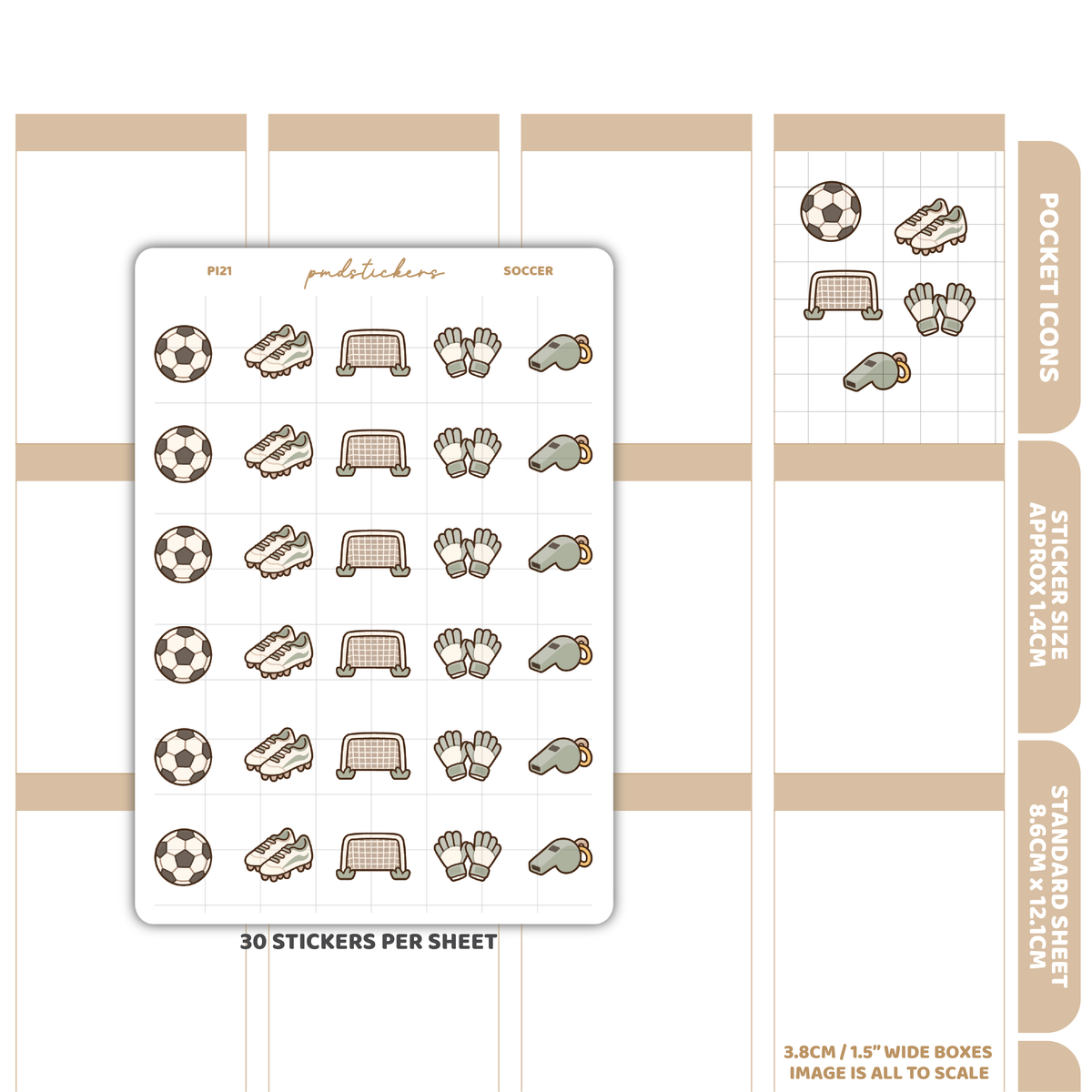 Soccer Pocket Icon Stickers | Planner Stickers | PI21