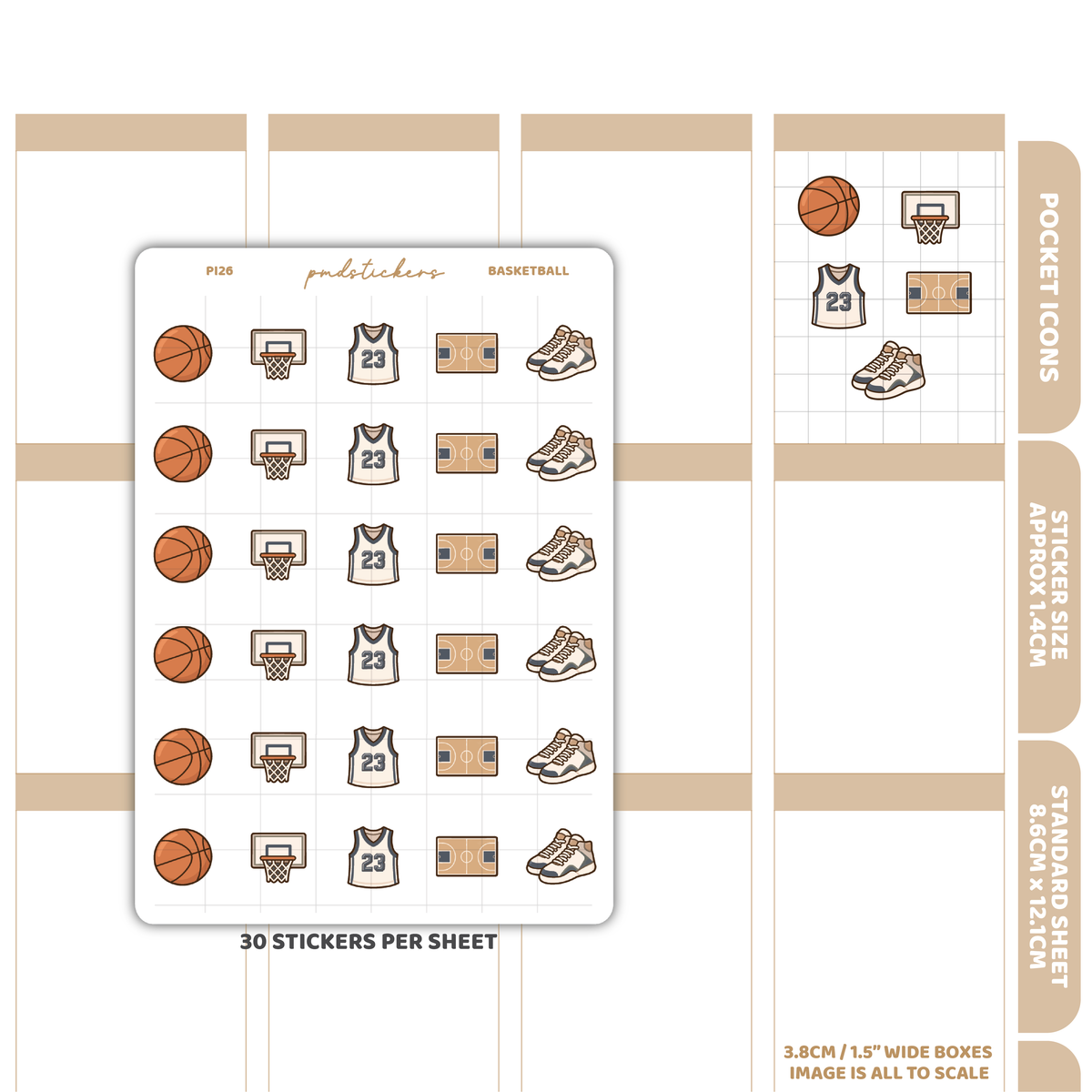 Basketball Pocket Icon Stickers | Planner Stickers | PI26